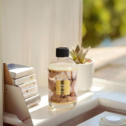 Cocorrína Reed Diffuser Refill Clean Linen 10.14oz (300ml) with 8 Sticks - Premium Long-Lasting Floral Essential Oil, Home Fragrance for Bedroom, Bathroom Home Decor