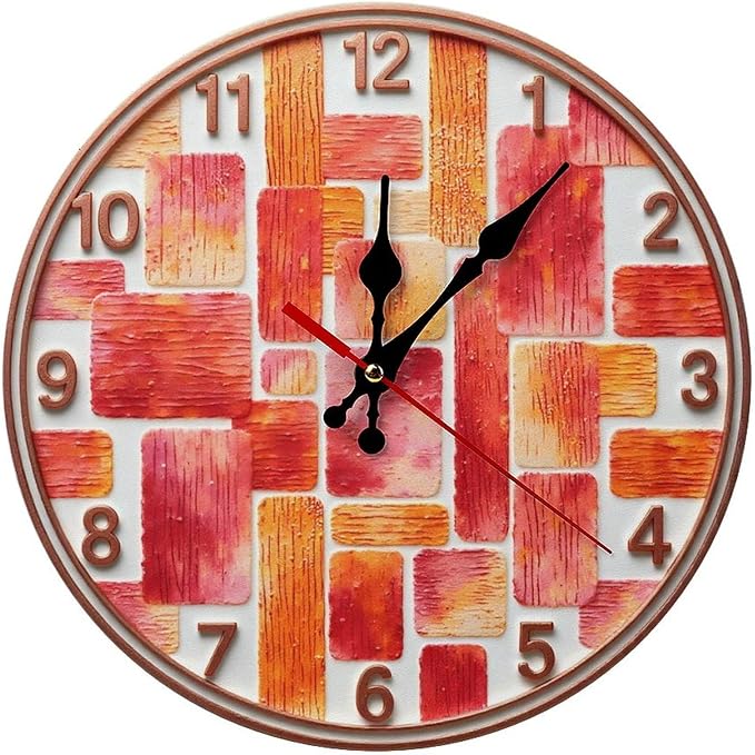 Wall Clock, Abstract Non Ticking Wall Clocks Battery Operated, Copper Wooden Wall Clocks for Kitchen, Living Room, Bedroom, Office, Bathroom Decorative 10 Inch