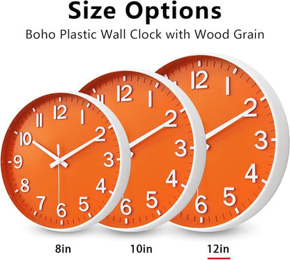 HZDHCLH Wall Clocks Battery Operated,Wall Clock Orange,12 inch Wall Clock Silent Non Ticking Modern 3D Numbers for Kitchen Bedroom Living Room Office Classroom Decor