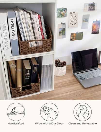 StorageWorks Wicker Baskets for Organizing, Pantry Organizers and Storage, Round Paper Rope Storage Basket for Pantry Shelves, Kitchen Counter, Brown, 2 Pack
