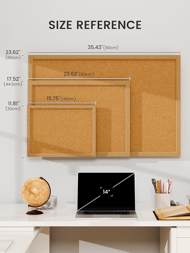 Fluxynara Foldable Cork Board Alternative, Felt Bulletin Board 24" x 18" Mustard Yellow Frame with 16 Adhesive Tabs, Pin Board for Home Office, Classroom, Entryway, Kitchen Wall Decor—Sunset Yellow