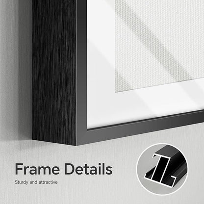Framed Abstract Wall Art Set of 4, Large Modern Minimalist Canvas Decor Prints, Black and Brown Geometric Boho Neutral Pictures Paintings for Living Room, Bedroom, Dining, Office and Hallway