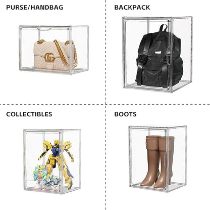 Purse Storage Organizer for Closet 3 Packs Clear Handbag Storage Organizer Acrylic Display Case for Collectibles Stackable Bag Organizer with Magnetic Door for Backpack, Figure, XXX-Large