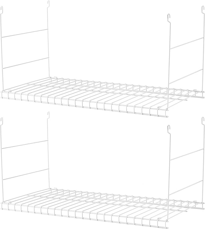Rubbermaid Universal Closet Custom Wire Hanging Storage Shelf Durable Steel Clothes Rack Accessory Attachment, 24 Inch Long, 2 Pack, White
