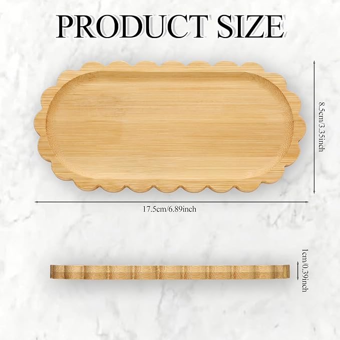 Scalloped Bamboo Soap Dispenser Tray Bathroom Rustic Decor Bamboo Countertop Tray Scalloped Soap Dish Jewelry Holder Vanity Bathtub Organizer for Bathroom Kitchen Home Decor(7'',Oval)