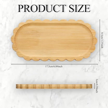 Scalloped Bamboo Soap Dispenser Tray Bathroom Rustic Decor Bamboo Countertop Tray Scalloped Soap Dish Jewelry Holder Vanity Bathtub Organizer for Bathroom Kitchen Home Decor(7'',Oval)