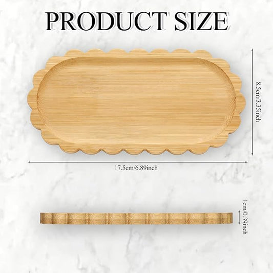Scalloped Bamboo Soap Dispenser Tray Bathroom Rustic Decor Bamboo Countertop Tray Scalloped Soap Dish Jewelry Holder Vanity Bathtub Organizer for Bathroom Kitchen Home Decor(7'',Oval)