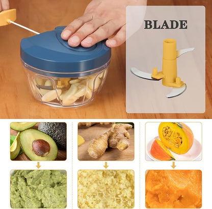 Cambom Manual Food Chopper Vegetable Cutter, Hand String Vegetable Chopper Onions Cutter for Vegetable Fruits Nuts BPA Free Food Safe Material, 550ml Yellow