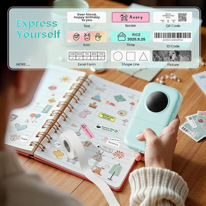 Phomemo Label Maker Machine with Tape, D30 Portable Mini Label Printer, Small Bluetooth Label Makers Handheld Thermal Sticker, Multiple Templates Fonts Icon Custom Name Label for Home Kids, School