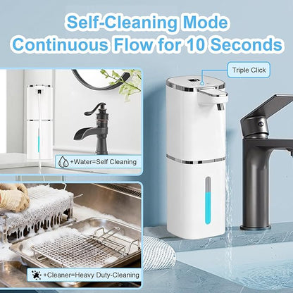 OHIFAST Automatic Foaming Soap Dispenser Touchless, USB Rechargeable Smart Hand Soap Dispenser, 9-Level Adjustable, Physical Button Operation, 13.5oz/400mL Wall Mounted for Bathroom Kitchen Dish Soap