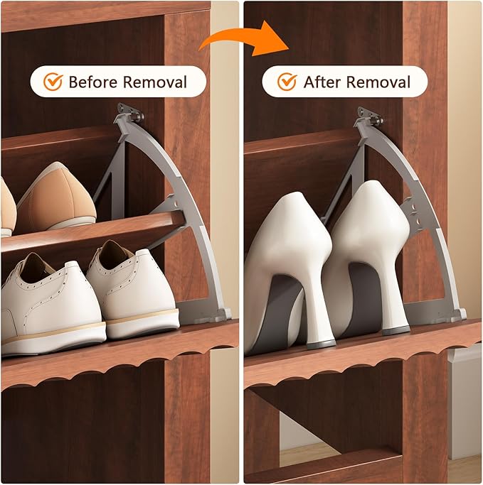 Shoe Cabinet Storage for Entryway, Fluted Shoe Cabinet with 3 Flip Drawers, Hidden Shoe Rack Tall Freestanding Shoe Organizer with Legs for Hallway, Walnut