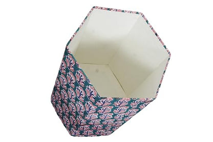 3.3 Gallon Cotton Hand Block Printed Paper Waste Basket |Small Decorative Trash Can for Housewarming Gifts in Living Room, Bedroom, Bathroom | Eco-Friendly, Plastic-Free (1, Green Blue RED Tree)