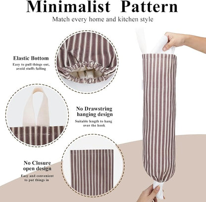 TOGETRUE Plastic Bag Holder, Wall Mount Grocery Bag Holder, Reusable Trash Bag Organizer for Home Kitchen Pantry Decor (Brown-White)
