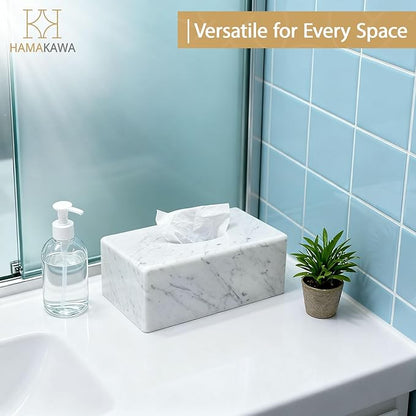 HAMAKAWA Natural Marble Tissue Box Cover, Carrara White Tissue Organizer 10 x 5.7 x 3.5 inch, Heavy Stone Decorative Box, Rectangle Tissue Box Holder for Home Decor, Kitchen, Bathroom, Bedroom