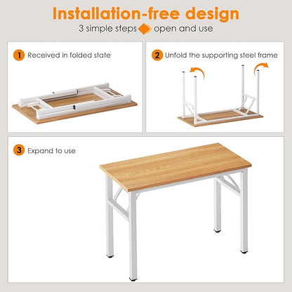 Need 39.4 inch Computer Desk for Small Space Small Folding Table Small Writing Desk Compact Desk Foldable Desk with BIFMA Certification, No Install Needed, Teak White AC5-100-BW