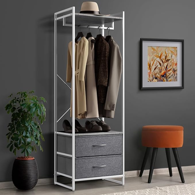 Sorbus Clothing Rack with Drawers - Clothes Stand Dresser - Wood Top, Steel Frame, & Fabric Drawers - Tall Closet Storage Organizer - Garment Rack for Hanging Shirts, Dresses, & Jackets
