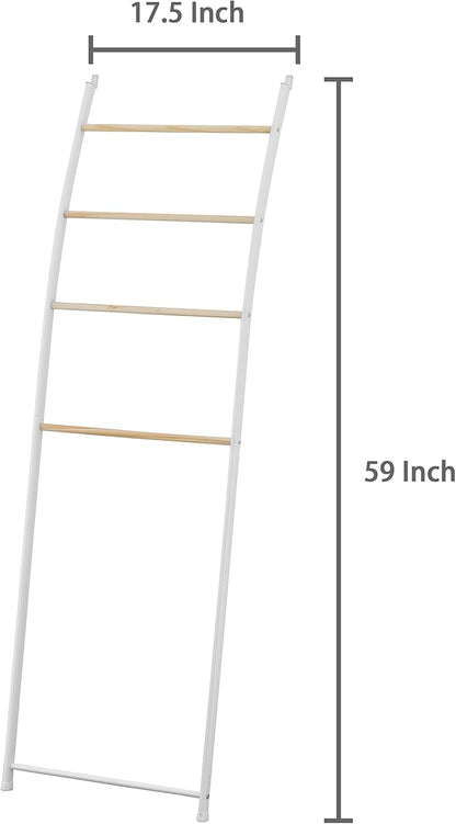 MyGift 4 Rung White Wall Leaning Blanket Ladder for Bedroom and Living Room, Bath Towel Storage Ladder, Freestanding Bathroom Drying Rack for Towels with Top and Bottom Non Slip Rubber Feet