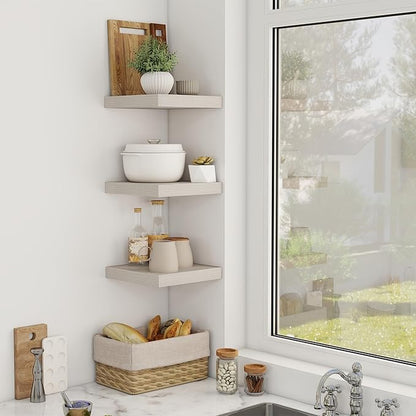 Acovy 12 Inch Floating Shelves, 12" Deep Floating Shelf Wall Mounted, 12" Wall Shelves, Rustic Deep Bookshelf, Extra Deeper Display Shelves & Storage Shelves for Bedroom, Living Room, Set of 3