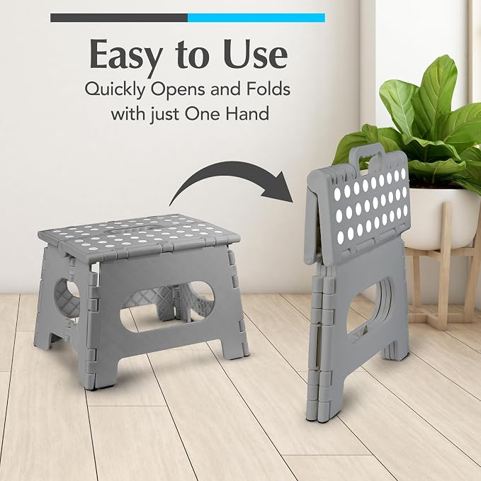Handy Laundry Folding Lightweight Step Stool - Sturdy Enough to Support Adults - Opens Easy with One Flip - Great for Kitchen, Bathroom or Bedroom (Grey - 9 Inch)
