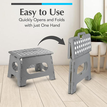 Handy Laundry Folding Lightweight Step Stool - Sturdy Enough to Support Adults - Opens Easy with One Flip - Great for Kitchen, Bathroom or Bedroom (Grey - 9 Inch)