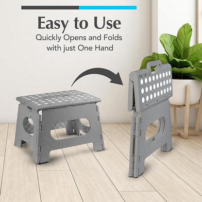 Handy Laundry Folding Lightweight Step Stool - Sturdy Enough to Support Adults - Opens Easy with One Flip - Great for Kitchen, Bathroom or Bedroom (Grey | 2-Pack)
