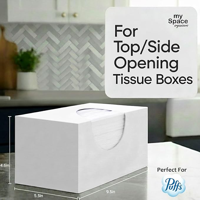 Tissue Box Cover Rectangle - Tissue Box Holder Rectangular - Compatible with Puffs - Acrylic White Bathroom Accessories Décor