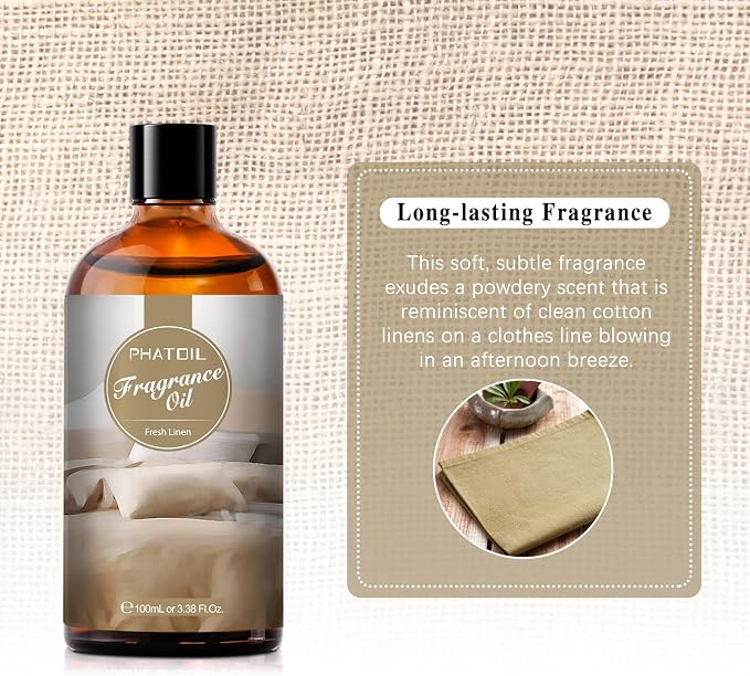 PHATOIL 3.38FL.OZ Fresh Linen Fragrance Oils for Aromatherapy, Essential Oils for Diffusers for Home, Perfect for Diffuser, DIY Candle and Soap Making, DIY Scented Products - 100ml