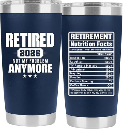 Retirement Gifts for Men 2026 - Retired Not My Problem Anymore - Funny Retired Tumbler for Men, Him, Father, Husband, Coworkers - Happy Retirement Gifts, Navy Tumbler 20 Oz