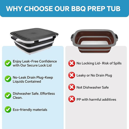 Collapsible BBQ Prep Tub for Meal Prep, Marinating, and Food Storage - Includes Cutting Board and Locking Lid,Ideal Gifts for Christmas,Dad,mother (X-Large) Black
