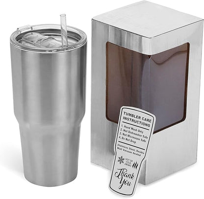 makerflo Silver 30 oz Stainless Steel Tumbler Pack of 25 with Lid & Straw | Craft-Ready for DIY Gifts & Personalization (Epoxy, UV DTF, Vinyl, and Laser Engraving) - Not for Sublimation