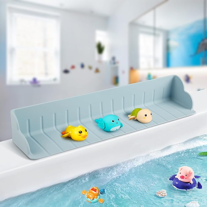 2Pack Bathtub Splash Guard for Tub, Silicone Bathtub Caddy Tray with Play Shelf, Kids Bath Tub Shelf and Organizer for Baby Bath Toys, Bath Toy Holder, Toddler Bathtub Accessories(Classic Blue)