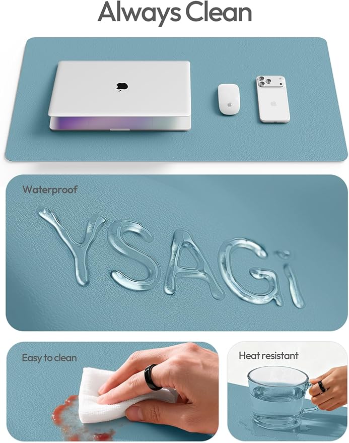 YSAGi Leather Desk Protector, Office Mat, Large Mouse Mat, Non-Slip PU Leather Blotter, Laptop Desk Mat, Waterproof Writing Pad for Office and Home(Aquamarine, 40" x 24")