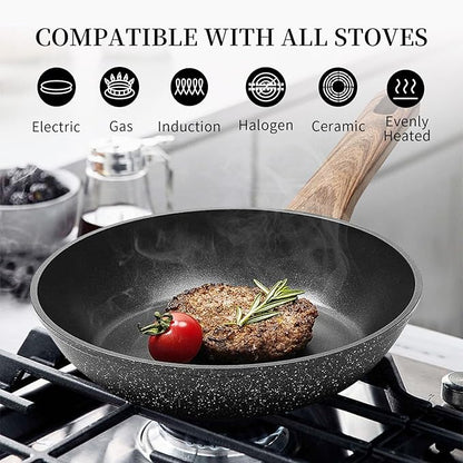 Frying Pan Nonstick - 9.5 Inch Frying Pan,Non Stick Skillet Egg Omelette Pan, Black Nonstick Non Toxic Cooking Pan,Oven Safe, Induction Compatible, PFOA Free