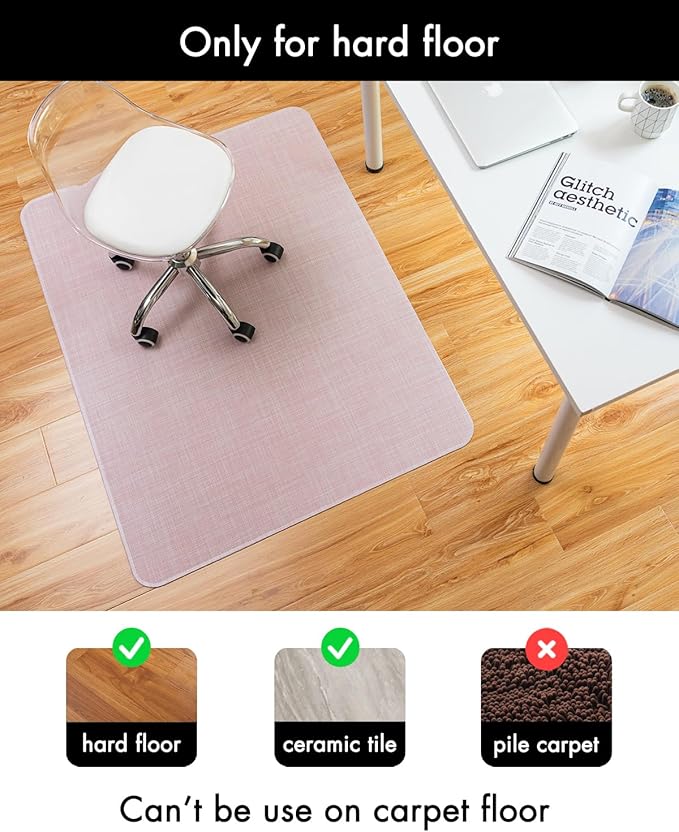 BARoyal Office Chair Mat for Hardwood Floor Under Desk Computer Rolling Chair Mat for Wood/Tile Floor Non-Slip Heavy Duty Desk Rug PVC Plastic Hard Floor Protector 30" x 48"(Blush)