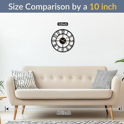 LEIKE Arabic Numeral Wall Clock 12IN Battery Operated Black, Silent Non Ticking, Wall Clocks for Living Room Decor, Small Classic for School, Office, Home, Kitchen, Bedroom