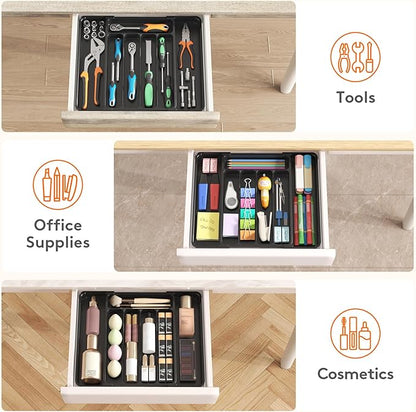 Lifewit Silverware Organizer for Drawer, Expandable Utensil Tray, BPA-Free Adjustable Cutlery Holder for Kitchen Storage, 8.1-13.9 x 11.3, Black