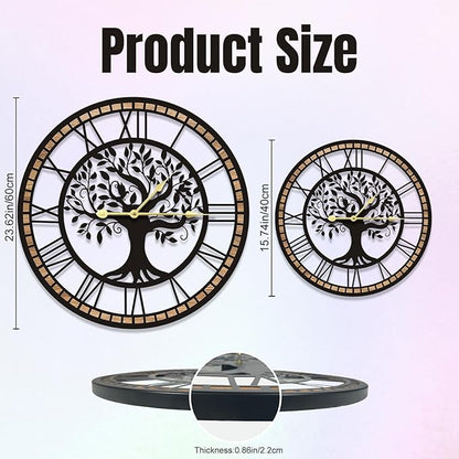 GEXHSRGD Wall Clocks for Living Room Decor - Tree of Life Big Wall Clock, Quiet and No Ticking Suitable for Wall Decor, Living Room Decoration, Kitchen Decoration (16 in)
