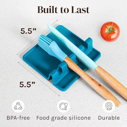 Cooler Kitchen Light Blue Silicone Spoon Rest for Stove Top with Drip Pad (Two Pack) - Heat Resistant BPA Free Utensil Rest & Spoon Holder for Kitchen Counter - Grill Utensil Holder - Spatula Holder