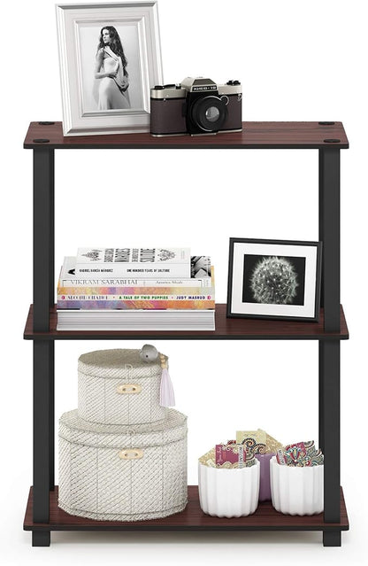 Furinno TURN-S-TUBE Storage Shelves, 3-Tier Book Shelf, Corner Shelf, Toolless Open Shelves, for Organization and Storage, Living Room, Garage, Home Office, Dark Cherry