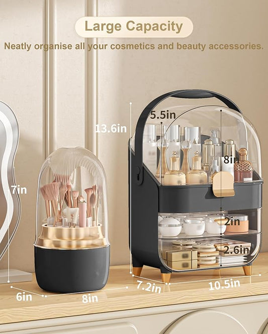 Makeup Organizer, Skincare Holder Bathroom Counter Organizer, Storage Box Cosmetic Display Cases, Teen Girl Gifts Trendy Stuff Make up Organizers for Vanity, Countertop (black)