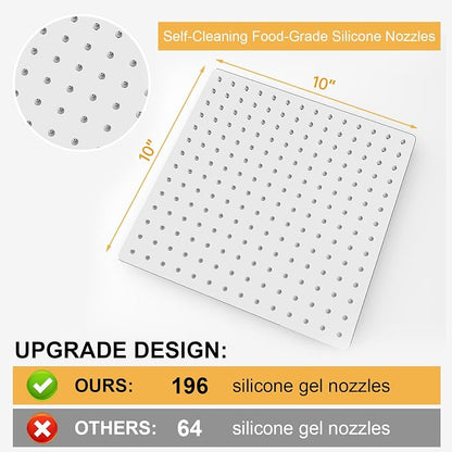 BESy 10 Inch Rain Shower Head, 10" Square Rainfall & High Pressure Stainless Steel Bath Shower Head, 1/16" Ultra Thin, Waterfall Full Body Coverage with Silicone Nozzle, Polished Chrome
