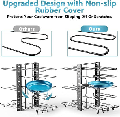 ORDORA Pots and Pans Organizer for Cabinet 16.61 Height 2 Pack, 8 Tier Pot Organizers Rack with 3 DIY Methods, Adjustable Pan Organizer under Cabinet Kitchen Organization and Storage