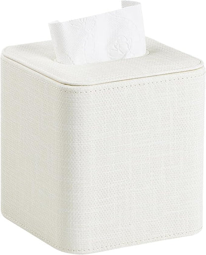 Cretkhp Square Tissue Box Cover with Magnetic Closure, Modern PU Leather Tissue Box Holder for Bathroom Vanity Countertop Night Stands Bedroom Office Desk, Stylish Cube Tissue Holder (Cream)