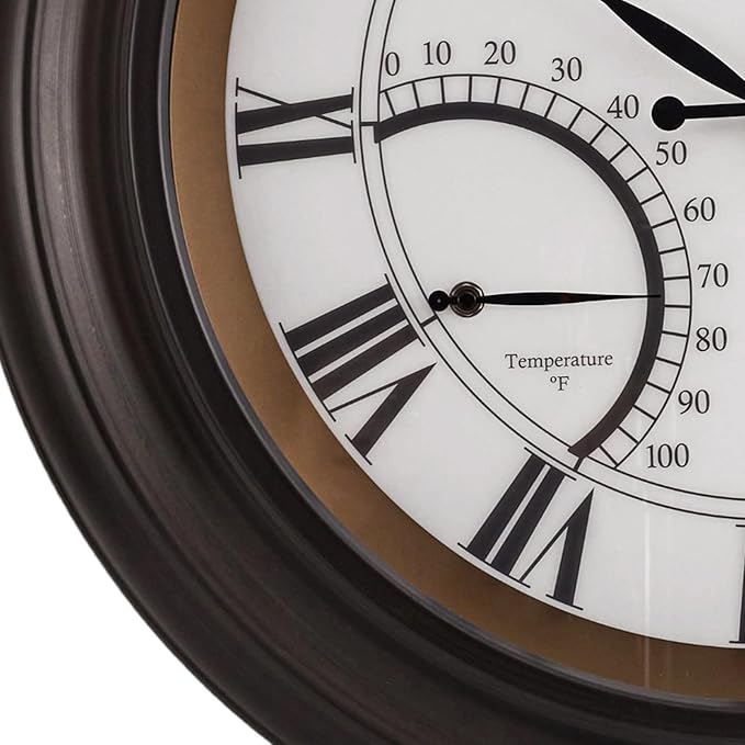 ANDY STAR 24 Inch Outdoor Clocks Waterproof,Large Outdoor Wall Clocks for Patio with Thermometer, Weatherproof Illuminated Clock Battery Operated with Thermometer&Hygrometer,Oil Rubbed Bronze Black