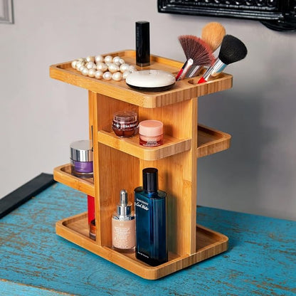 RoyalHouse Bamboo 360 Degree Rotating Makeup Organizer, Display Cosmetic Organizer, Multi-Function Storage for Makeup Desk, Bathroom, Bedroom, Closet, and Toiletries (Pack of 2)