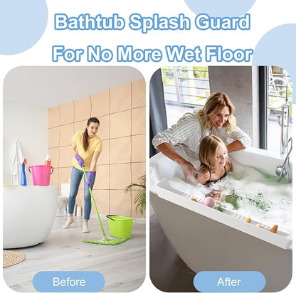 Tub Splash Guard for Kids,Bathtub Water Guard Play Shelf for Bathing, Toy Tray Caddy Holder for Tub, Silicone Splash Guard for Bathtub Prevent Water Spills in Bathroom (2.6FT, White)