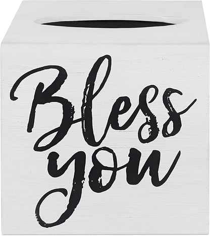 Young's Inc. Wood Bless You Tissue Box Cover - Tissue Holder for Farmhouse Bathroom Decor - Charming Rustic Bathroom Decor - 6" L x 6" W x 6" H