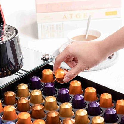 ZCDCP Coffee Pod Holder, Crystal Tempered Glass Nepresso Original Pod Drawer, Black Nespresso Originaline Pod Storage Organizer, 42 Pods