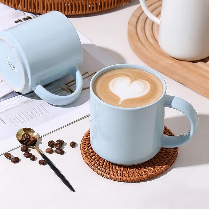 Coffee Mugs Set of 4, Stoneware Coffee Cups with Comfortable Handle, 16oz Ceramic Mugs for Kitchen & Office, Dishwasher & Microwave Safe - Blue