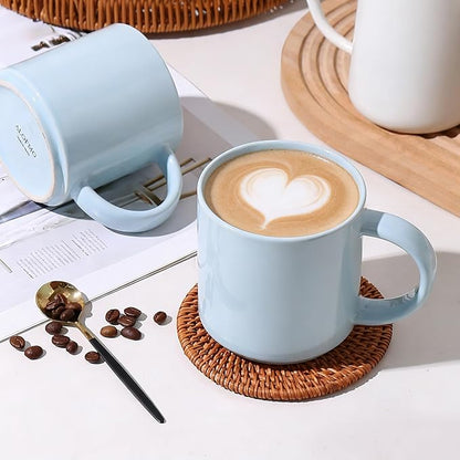 Coffee Mugs Set of 4, Stoneware Coffee Cups with Comfortable Handle, 16oz Ceramic Mugs for Kitchen & Office, Dishwasher & Microwave Safe - Blue